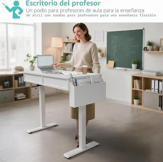Lufeiya 80x50 con cajones, escritorio elevable de color blanco con tablero de 80 cm de ancho — imagen 6 de 6