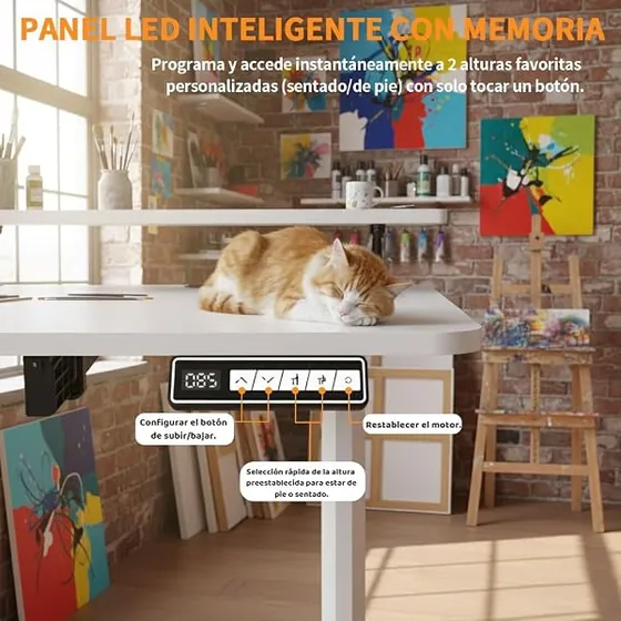 SOSINYA 140x60, escritorio elevable de color blanco con tablero de 140 cm de ancho — imagen 4 de 6