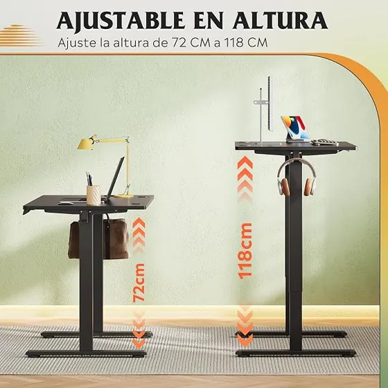 DEVAISE 100x60 monobloque, escritorio elevable de color negro con tablero de 100 cm de ancho — imagen 5 de 6