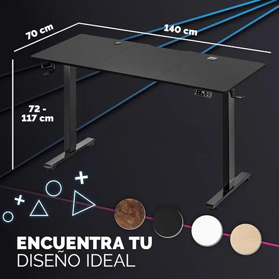 CASARIA 140x70, escritorio elevable de color efecto carbono con tablero de 140 cm de ancho — imagen 2 de 6