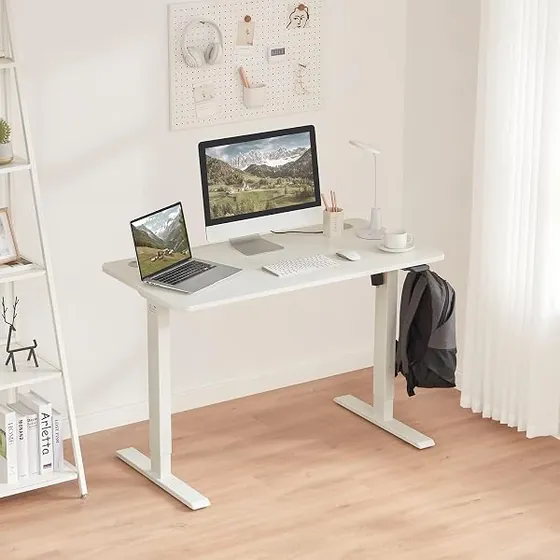 Amazon Basics 120x60, escritorio elevable de color blanco con tablero de 120 cm de ancho — imagen 2 de 6