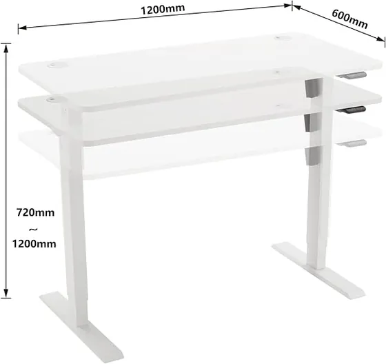 Amazon Basics 120x60, escritorio elevable de color blanco con tablero de 120 cm de ancho — imagen 3 de 6