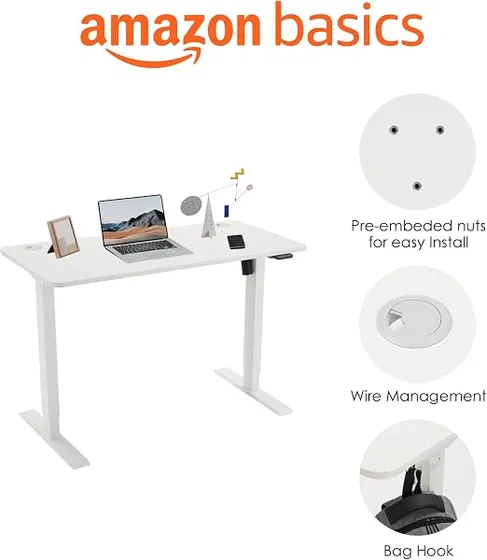 Amazon Basics 120x60, escritorio elevable de color blanco con tablero de 120 cm de ancho — imagen 4 de 6