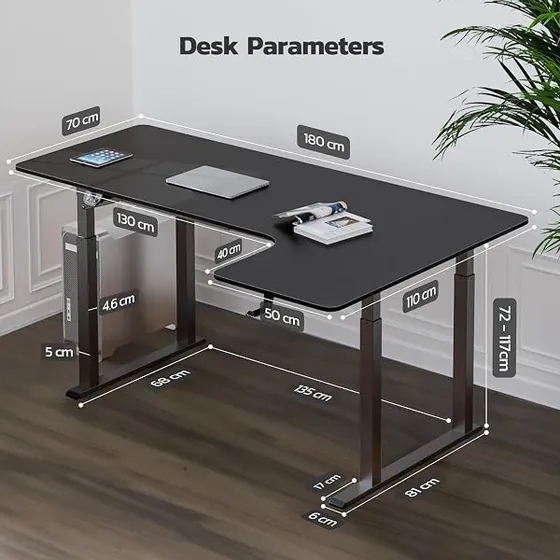 Dripex 180x110 en L, escritorio elevable de color negro con tablero de 160 cm de ancho — imagen 3 de 6