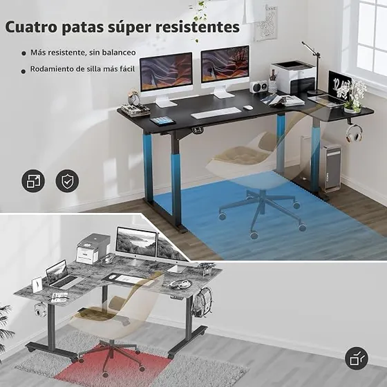 Dripex 180x110 en L, escritorio elevable de color negro con tablero de 160 cm de ancho — imagen 4 de 6