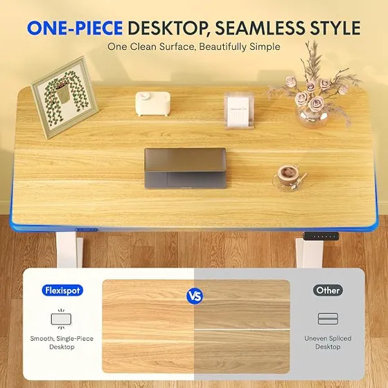 FLEXISPOT 120x60 arce, escritorio elevable de color arce＋blanco con tablero de 120 cm de ancho — imagen 5 de 6