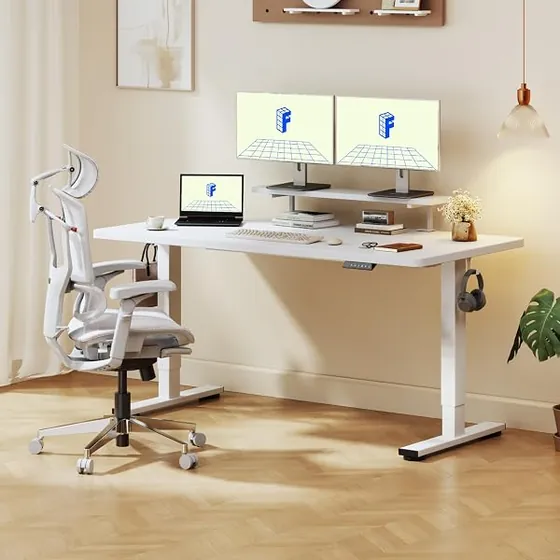 FLEXISPOT 160x60 con soporte, escritorio elevable de color blanco con tablero de 160 cm de ancho — imagen 2 de 6