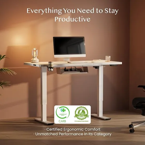 FLEXISPOT 160x60 con soporte, escritorio elevable de color blanco con tablero de 160 cm de ancho — imagen 3 de 6