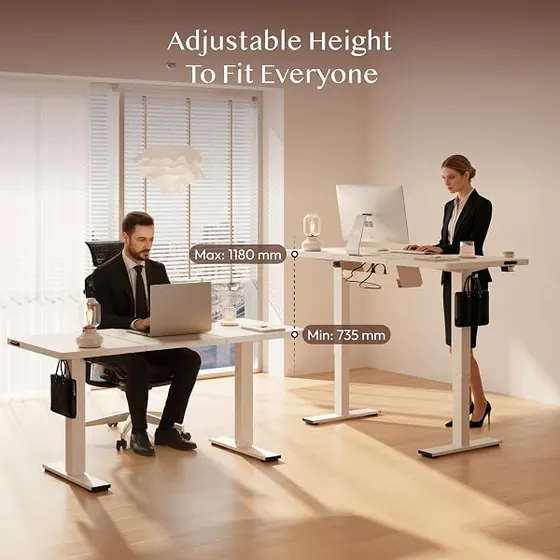 FLEXISPOT 160x60 con soporte, escritorio elevable de color blanco con tablero de 160 cm de ancho — imagen 4 de 6