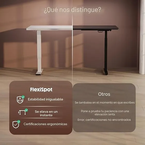 FLEXISPOT 160x60 con soporte, escritorio elevable de color blanco con tablero de 160 cm de ancho — imagen 5 de 6