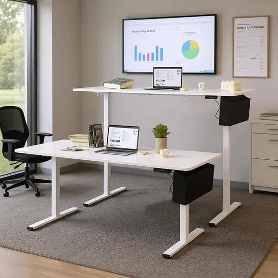 GOKHOMX 160x75, escritorio elevable de color blanco con tablero de 160 cm de ancho — imagen 2 de 6