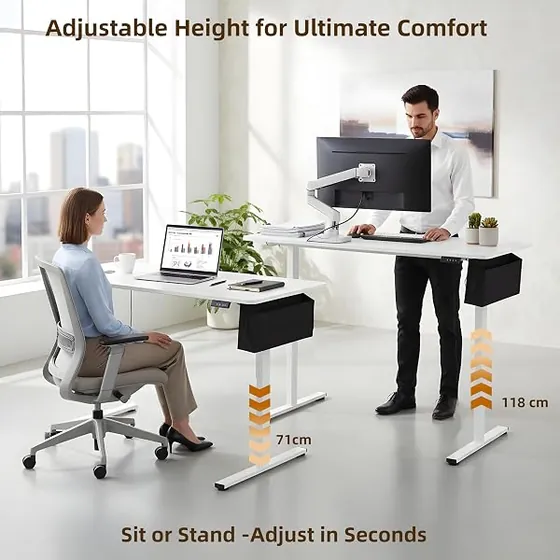 GOKHOMX 160x75, escritorio elevable de color blanco con tablero de 160 cm de ancho — imagen 4 de 6