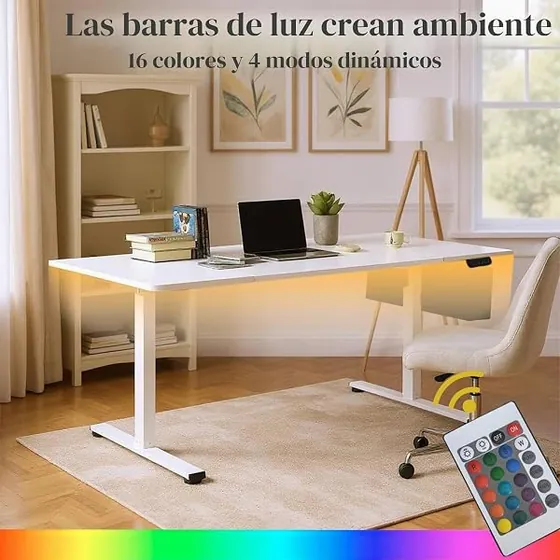 GOKHOMX 160x75, escritorio elevable de color blanco con tablero de 160 cm de ancho — imagen 6 de 6
