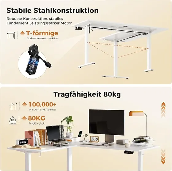Agilestic 160x140 en L, escritorio elevable de color white con tablero de 160 cm de ancho — imagen 3 de 6