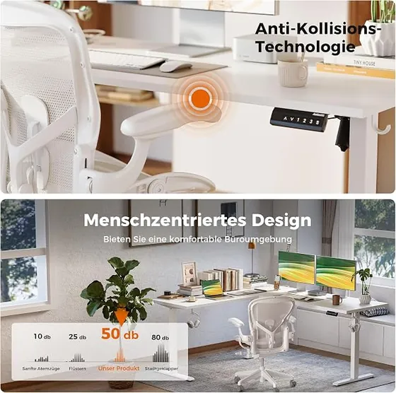 Agilestic 160x140 en L, escritorio elevable de color white con tablero de 160 cm de ancho — imagen 4 de 6