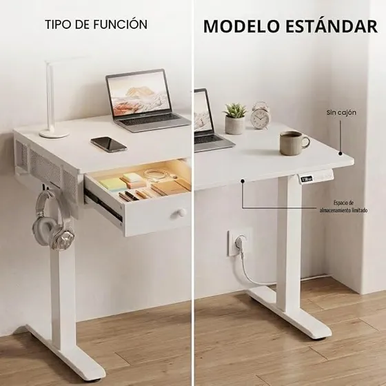 Lufeiya 80x50 con cinta, escritorio elevable de color blanco con tablero de 80 cm de ancho — imagen 5 de 6