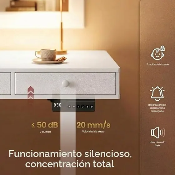 Lufeiya 80x50 con cinta, escritorio elevable de color blanco con tablero de 80 cm de ancho — imagen 6 de 6