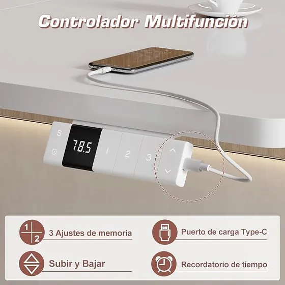 Airfish 160x80 de 18 mm, escritorio elevable de color blanco con tablero de 160 cm de ancho — imagen 3 de 6