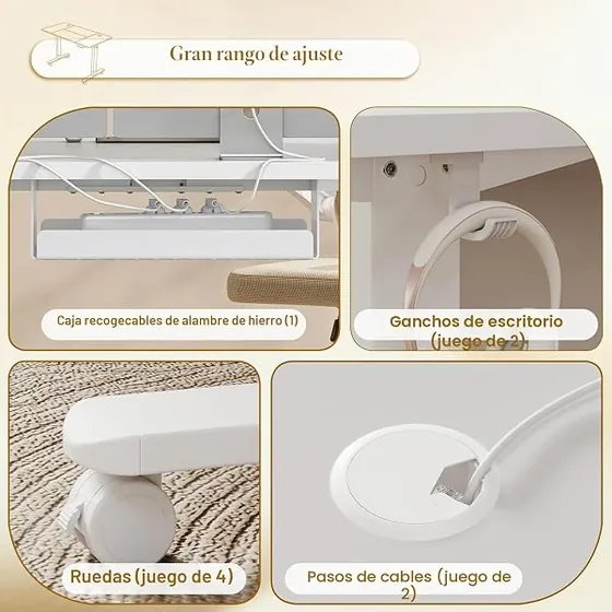 Airfish 160x80 de 18 mm, escritorio elevable de color blanco con tablero de 160 cm de ancho — imagen 4 de 6