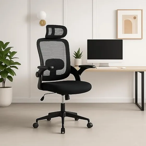 T-LoVendo con reposacabezas, silla de escritorio de color negro con respaldo de malla transpirable — imagen 2 de 6