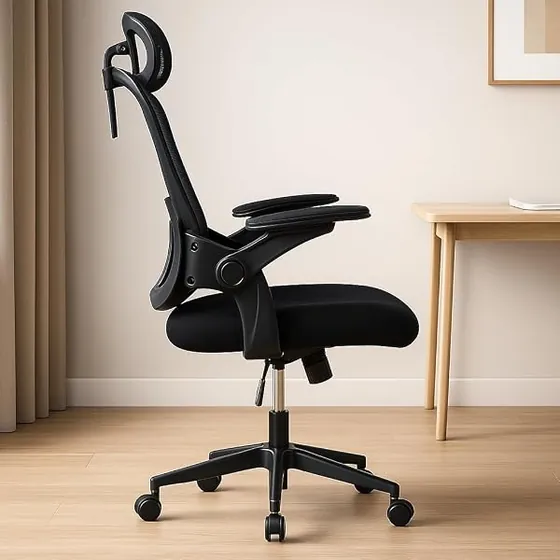 T-LoVendo con reposacabezas, silla de escritorio de color negro con respaldo de malla transpirable — imagen 6 de 6