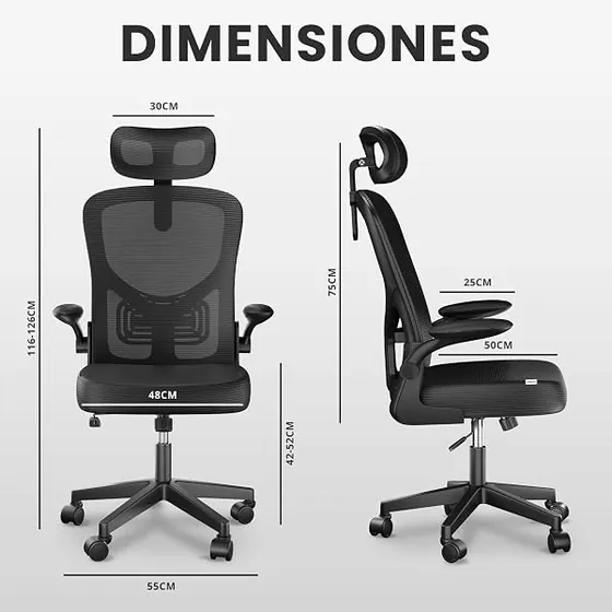 JUPPLIES negra, silla de escritorio de color negro con respaldo de malla transpirable — imagen 2 de 6