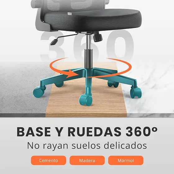 JUPPLIES negra, silla de escritorio de color negro con respaldo de malla transpirable — imagen 3 de 6