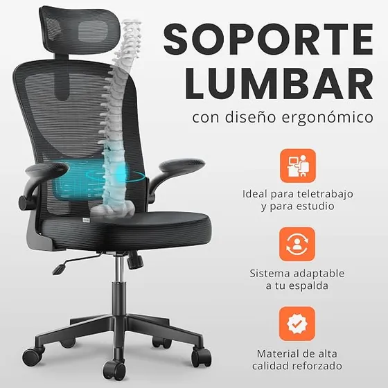 JUPPLIES negra, silla de escritorio de color negro con respaldo de malla transpirable — imagen 4 de 6