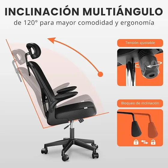 JUPPLIES negra, silla de escritorio de color negro con respaldo de malla transpirable — imagen 5 de 6