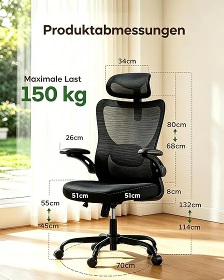 Marsail con lumbar 2D, silla de escritorio de color negro moderno con respaldo de malla transpirable — imagen 2 de 6