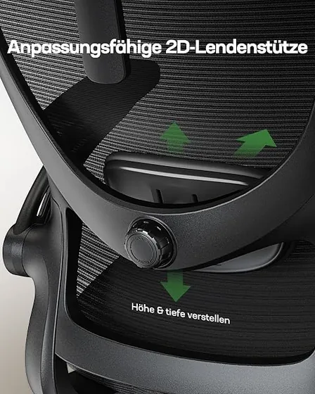 Marsail con lumbar 2D, silla de escritorio de color negro moderno con respaldo de malla transpirable — imagen 5 de 6