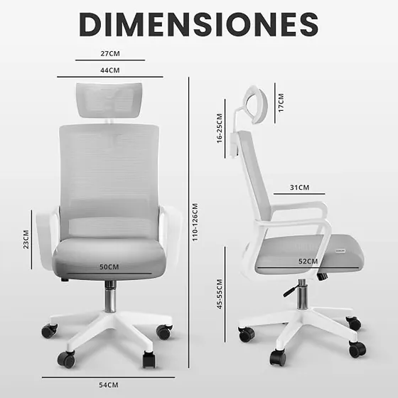 JUPPLIES gris, silla de escritorio de color gris con respaldo de malla transpirable — imagen 2 de 6