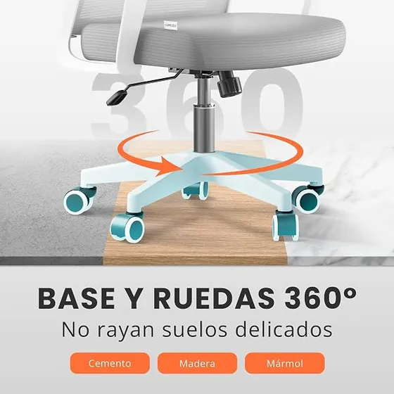 JUPPLIES gris, silla de escritorio de color gris con respaldo de malla transpirable — imagen 3 de 6