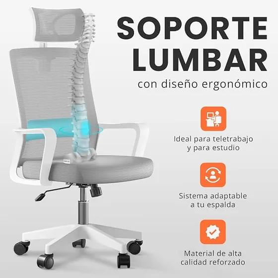 JUPPLIES gris, silla de escritorio de color gris con respaldo de malla transpirable — imagen 4 de 6