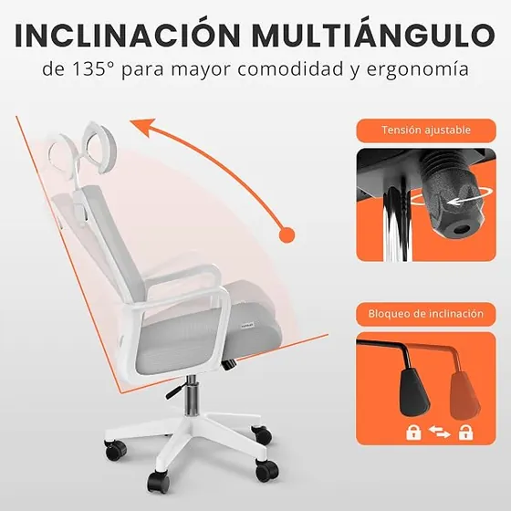 JUPPLIES gris, silla de escritorio de color gris con respaldo de malla transpirable — imagen 5 de 6