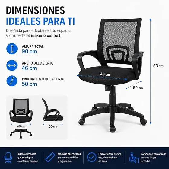 T-LoVendo de malla ligera, silla de escritorio de color negro con respaldo de malla transpirable — imagen 3 de 6