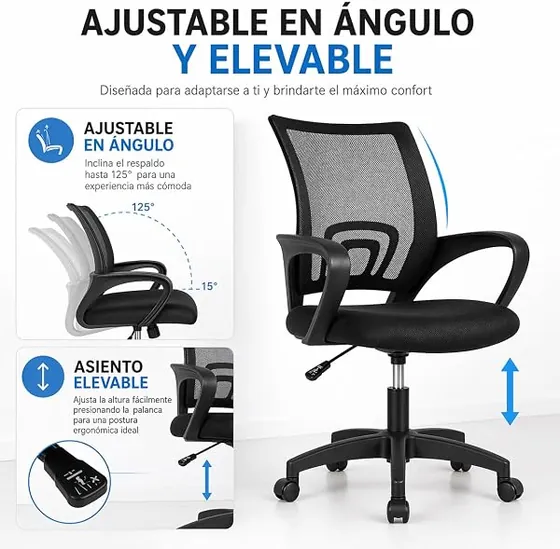 T-LoVendo de malla ligera, silla de escritorio de color negro con respaldo de malla transpirable — imagen 5 de 6