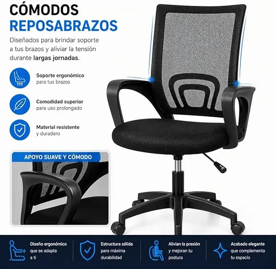 T-LoVendo de malla ligera, silla de escritorio de color negro con respaldo de malla transpirable — imagen 6 de 6