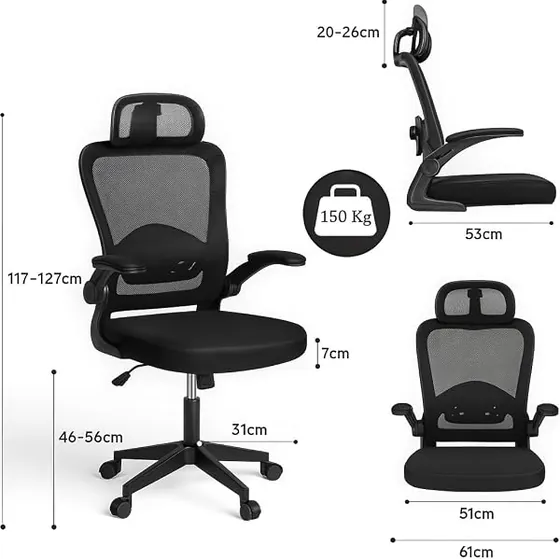 T-LoVendo ejecutiva de malla, silla de escritorio de color negro con respaldo de malla transpirable — imagen 3 de 6
