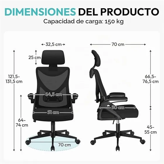 Yaheetech de malla con reposacabezas, silla de escritorio de color negro con respaldo de malla transpirable — imagen 2 de 6