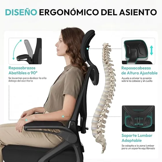 Yaheetech de malla con reposacabezas, silla de escritorio de color negro con respaldo de malla transpirable — imagen 3 de 6