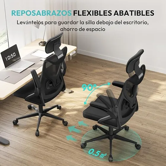 Yaheetech de malla con reposacabezas, silla de escritorio de color negro con respaldo de malla transpirable — imagen 4 de 6
