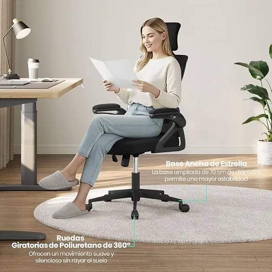 Yaheetech de malla con reposacabezas, silla de escritorio de color negro con respaldo de malla transpirable — imagen 5 de 6