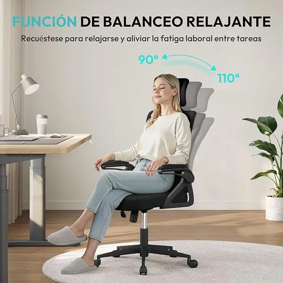 Yaheetech de malla con reposacabezas, silla de escritorio de color negro con respaldo de malla transpirable — imagen 6 de 6