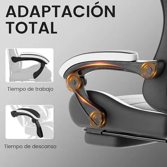 WOTSTA gaming con masajeador, silla de escritorio de color blackwhite con respaldo de piel sintetica — imagen 5 de 6