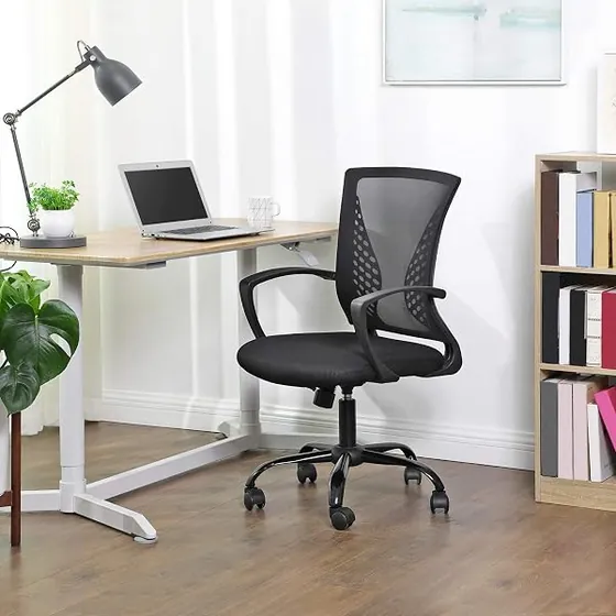 SONGMICS de malla básica, silla de escritorio de color negro con respaldo de malla transpirable — imagen 2 de 6