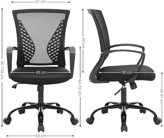 SONGMICS de malla básica, silla de escritorio de color negro con respaldo de malla transpirable — imagen 3 de 6