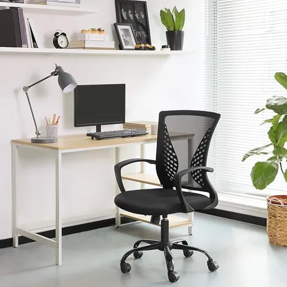 SONGMICS de malla básica, silla de escritorio de color negro con respaldo de malla transpirable — imagen 4 de 6