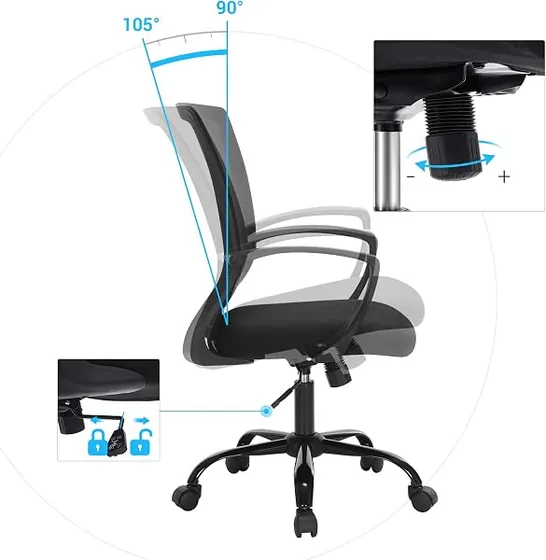 SONGMICS de malla básica, silla de escritorio de color negro con respaldo de malla transpirable — imagen 6 de 6
