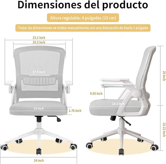 naspaluro gris en S, silla de escritorio de color gris con respaldo de malla transpirable — imagen 2 de 6